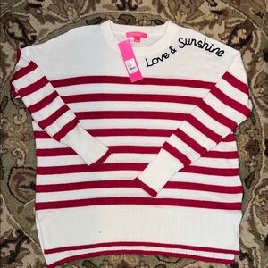Lilly Pulitzer Raspberry and White Striped Sweater